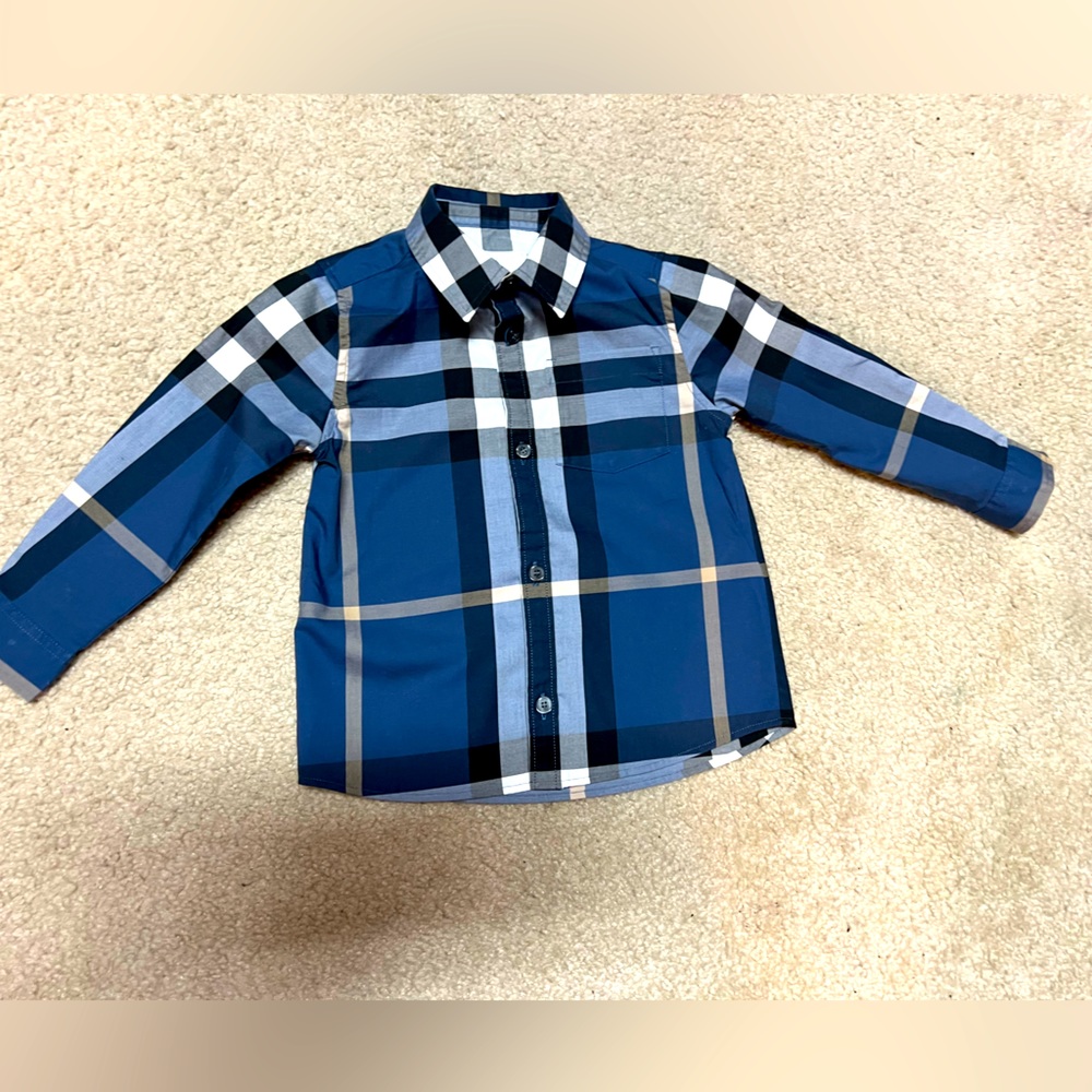 Burberry boys blue check long sleeve shirt